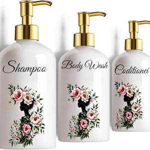 TEMU 골든 테마 펌프 병 세트 (3개입, 각 500ml/17oz). 샴푸 및 컨디셔너 보충용으로 특별히 디자인되었습니다. 이 빈 플라스틱 용기는 욕실에서 사용하기에 적합하며 로션 및 바디워시에 적합합니다.