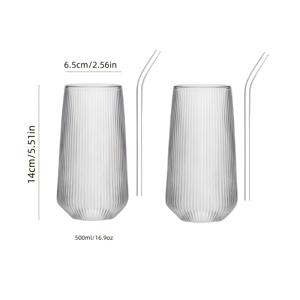 TEMU 4개 세트: 유리잔 2개 + 빨대 2개, 세로줄무늬 눈물방울형 유리컵과 빨대, 고온 내성 고붕규산 유리, 주스, 음료, 커피, 우유 등에 적합, 재사용 가능, 주방, 사무실, 식사, 파티, 바용, 손세척 전용, 아이스 아메리카노 커피컵, 훌륭한 선물용품