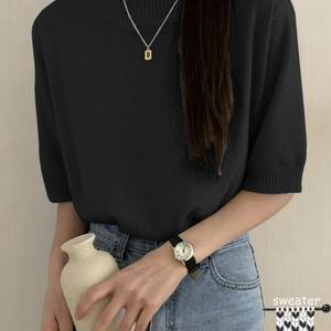 TEMU 스웨터 전문점 여성용 빈티지 홈 패브릭 풀오버, 라운드 넥 반팔 부드럽고 편안한 신축성 있는 파자마 상의, 라운드 넥 반팔 스웨터만 판매