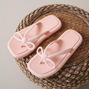 TEMU Summer Bowknot Flip-Flops for Women, Fashionable and Versatile Outdoor Wear, Internet-Famous Fairy Style, Student-Friendly Toe-Post Beach Slippers, Women Shoes