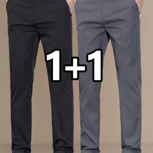 TEMU 한국 스타일 패션 클래식 심플 라이트 비즈니스 엘레강스 남성용 슬림핏 정장 바지 2종 세트, 여름 남성 캐주얼 아웃도어 트렌디한 레그 긴 바지, 데일리웨어용, 일상 통근, 야외 활동, 비즈니스 행사, 친구 모임에 적합, Geng Yuanshi