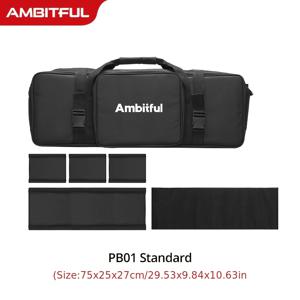 TEMU AMBITFUL PB01 전문 스튜디오 기어 가방, 사진 장비용, 75cm 휴대용 케이스, 조절 가능한 분할판, 스탠드 및 트리거 보관, 튼튼한 폴리에스테르 섬유 구조, 블랙