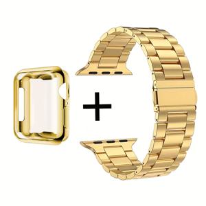 TEMU 삼줄 스트랩 스틸 밴드 + 세미 커버 케이스 투피스 세트, 애플워치 42mm/44mm/45mm/38mm/40mm/41mm/S10-42mm/S10-46mm 호환, 스테인리스 스틸 iWatch 밴드 및 TPU 풀커버 보호 케이스, 시리즈 10/9/8/7/6/5/4/3/2/1/SE/Ultra 스마트워치 남성용 패션 밴드