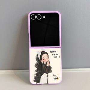TEMU 휴대폰 케이스: 8168 메이드 복장 소녀 라이트 퍼플 TPU 페인팅 패턴 케이스, 삼성 갤럭시 Z 플립 7/7SE/FE, Z 플립 6, Z 플립 5, Z 플립 4/플립 3 5G용, 풀커버 낙하 방지 TPU 소프트 케이스, 스크래치 방지 보호 커버