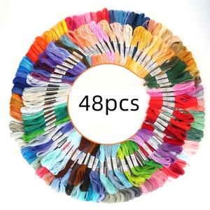 TEMU 폴리에스터 랜덤 혼합 색상 십자수 실 48개, 밝은 자수실, 재봉 세트, 핸드메이드 의류, 팔찌, 모자, 백팩, 커튼, 술, 혼합 색상 수제 원사에 적합