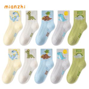TEMU MIANZHI 만화 공룡 패턴 아동용 양말 5켤레, 남아 여아 공용, 베이비 스타일 일본식 다용도 메쉬 통기성 중목 양말, 데일리 캐주얼용