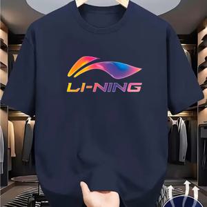 TEMU 몽환적인 네온 그라데이션 야광 LI NING 로고 프린트 티셔츠, 여행, 스포츠, 캐주얼웨어에 어울리는 다용도 트렌디 여름 티셔츠|짐웨어