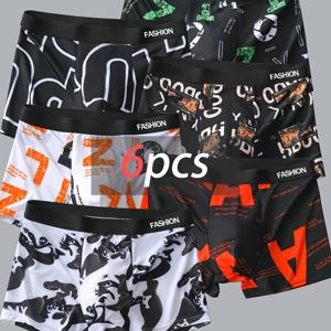 TEMU 남성용 솔리드 컬러 프린트 스포츠 언더웨어 6pcs, 통기성 좋은 편안한 복서 브리프, 패셔너블 남성 속옷, 사이즈: S, M, L, XL, XXL