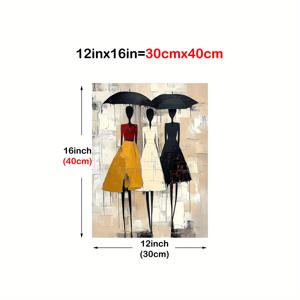 TEMU 2D 플랫, 2D 플랫, 우산을 든 세 명의 소녀를 특징으로 하는 캔버스 프린트 1개, 가정, 정원, 바, 카페, 사무실, 거리, 테라스, 해변, 갤러리, 헬스장 및 차고와 같은 실내 및 실외 환경에 이상적인 스타일리시 포스터