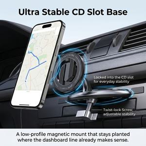 TEMU 차량용 CD 슬롯 휴대폰 거치대, 잠금식 CD 플레이어 베이스가 있는 자석 차량용 거치대, 360° 회전 대시보드 휴대폰 홀더, 자동차 트럭 SUV용 핸즈프리 내비게이션 거치대