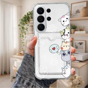 TEMU 휴대폰 케이스 - 달콤한 미적 감각 귀여운 고양이 부드럽고 사랑스러운 힐링 폰 케이스 (삼성 갤럭시 S20 FE S21 S26 S25 S24 S22 S21 S23 울트라 S22 S22+ S25 S24 S23 S21 FE S23+ S26 S25 S23 S24 플러스 S24 애니메이션 투명 카드 홀더 카드 슬롯 기능)