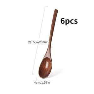 TEMU 6개 세트 나무 수프 스푼, 다기능 긴 손잡이 나무 숟가락 - 재사용 가능한 나무 주방용품, 오후 티타임, 가정, 레스토랑, 여행, 저녁 파티에 이상적