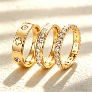 TEMU 3pcs 세트 304 스테인리스 스틸 18k 골드 도금 스택 가능 반지, 여성을 위한 섬세하고 패셔너블한 스택 가능 반지 세트, 일상 착용에 적합한 저자극성 및 변색 방지, 어머니의 날, 데이 또는 생일 선물로 완벽