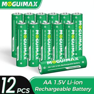 TEMU MOGUIMAX 12 3400mWh 고성능 리튬 이온 충전식 배터리, 1.5V 3400mWh AA 배터리, 리모컨, 시계, 손전등, 면도기, 전동 공구, 자동차 키, 게임 컨트롤러, 카메라용 1200회 내구성 리튬 이온 AA 배터리