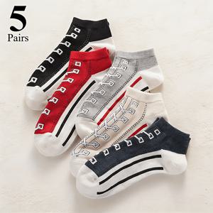 TEMU 5켤레 남녀공용 사계절용 숏 삭스 - 통기성, 흡습성, 미끄럼 방지 기능이 있는 기하학적 디자인의 스포츠 양말, 하이킹, 헬스, 일상복에 적합 (다양한 색상으로 제공), 편안한 원단으로 제작