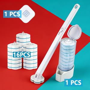 TEMU 일회용 변기솔 세트, 교체용 솔모 16개 및 전용 보관 홀더 포함, 손쉬운 청소. 손쉽게 교체 가능한 솔모로 강력한 얼룩 제거가 가능하며 손이 더러워지지 않음. 변기, 욕조, 싱크대, 욕실 유리문에 적합