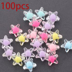 TEMU 100개 11mm 투명 아크릴 펜타그램 내부 컬러 비즈, 스트링 비즈, 다각형 비즈, 스페이서 비즈, 홀 비즈, 키체인, 휴대폰 체인, 목걸이, 귀걸이, 팔찌, 주얼리 장식용