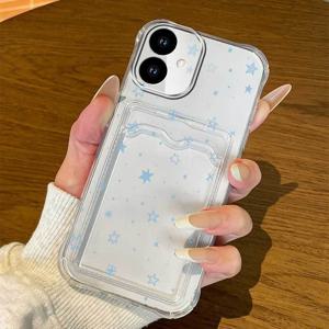 TEMU 휴대폰 케이스 - 블루 스타 투명 카드 슬롯 커버 (삼성 갤럭시 S26 ULTRA S25 플러스 A07 S24 FE A56 A17 A15 A55 A35 A26 A36 A54 A14 A25 A34 A52 A32 A24 A53 S20 A13 A33 A50 S23 A71 S21 A23 지갑 카드 홀더 투명 소프트 케이스)