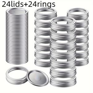 TEMU 48개/24세트, 일반/넓은 입구 캔링 및 뚜껑 세트, 실리콘 밀봉 링이 있는 분리형 뚜껑, 일반/넓은 입구 메이슨 병에 유출 방지 및 고정 (뚜껑 24개, 링 24개), 주방 용품