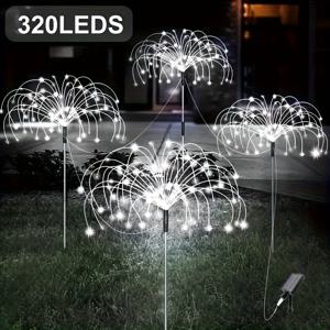 TEMU 4개 팩 태양광 민들레 구리 와이어 조명, 스마트 센서 8가지 모드 LED 스트링 조명, 240/320 LED, 무대 분위기 장식 조명, 무대 잔디밭, 야외 정원 조경, 파티 웨딩 무대 장식에 적합