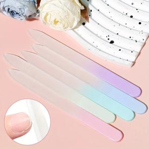 TEMU 프로스티드 글라스 네일 파일 5pcs 세트 - 양면 무향 네일 케어 도구, 천연 및 아크릴 네일용, 핑크, 옐로우, 라이트 블루, 퍼플, 라이트 그린 색상, 인체공학적 디자인과 매끄러운 연마면, 데일리 뷰티 도구, 전문 매니큐리스트