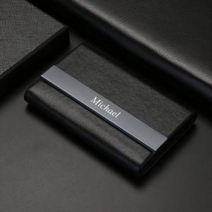 TEMU 개인 맞춤형 텍스트 인조 가죽 명함 홀더 (스테인리스 스틸 자석 잠금 장치 포함) - 세련된 블랙 디자인, 사무실 또는 전문가용으로 내구성이 뛰어나고 스타일리시함, 사무용품 | 스타일리시한 인조 가죽 | 자석 잠금