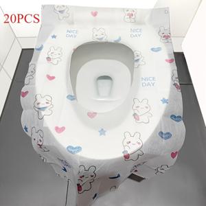TEMU 일회용 변기시트 커버 - 20/50개, 사랑스러운 토끼 & 하트 디자인, 공중화장실, 여행 & 비행기용 확장형 와이드 사이즈, 위생적이고 부드러운 변기시트 커버, 귀여운 동물 패턴의 휴대용 욕실 액세서리, 색상 랜덤