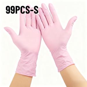 TEMU 60/99개 일회용 연한 핑크 니트릴 장갑, 가정 주방 청소, 애완 동물 청소, 위생 청소에 적합, 가정용 일회용 청소 장갑