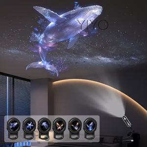 TEMU YIYOLICO USB 전원 휴대용 360° 회전식 LED 프로젝터 램프, 바다와 나비 패턴, 천장, 벽, 프로젝션 조명용, USB 전원 침실 무드등, 장식용, 탁상등, 휴일 선물용