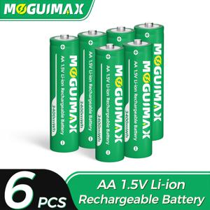 TEMU MOGUIMAX AA 배터리, 1.5V 리튬이온 AA 배터리 6개입 - 고성능 AA 3400mWh 장시간 지속형 리튬 배터리, 손전등, 리모컨, 경보 시스템, 저울, 마이크, 계산기에 적합 (충전식 리튬 배터리, 충전 시 1.5V 충전기를 사용하세요)
