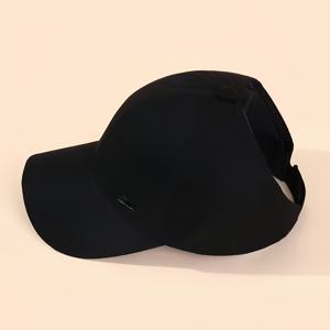 TEMU 여성용 패션 봄/여름 단색 외출용 모자, 소형 철제 태그 디자인, 포니테일용 스포티한 여성 캡, 하프오픈탑 야구 모자, 한국 스타일 레터링 스냅백 캡, 트렌디함