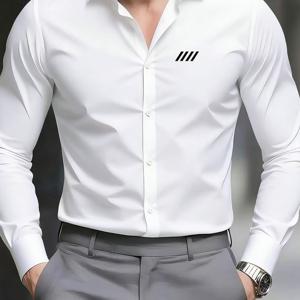 TEMU 남성용 포슬래시 심플 프린트 셔츠, 비즈니스 통근 직장용 전문가급 정장 드레스 셔츠