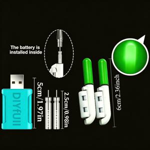 TEMU 5개 세트: 2개 로드 팁 라이트 + 2개 충전식 배터리 + 1개 USB 충전기. 저광도 환경에 적합, 클립형 설치, 낚시 글로우 알람, 높은 가시성, CR425 LIR425 충전식 배터리 및 낚싯대 라이트