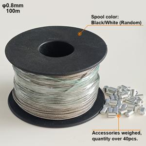 TEMU 1롤, 100미터 길이, 0.8mm/1.0mm 와이어 직경, 304 스테인리스 스틸 와이어 로프 케이블, 강도와 내구성을 위한 7x7 가닥 편조 구조—스트링 조명/사진 액자/그림 걸이, 공예용으로 적합. 와이어 로프 스풀 색상은 랜덤: 흰색/검정색