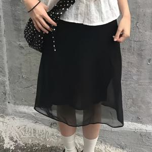 TEMU 시폰 루즈 미드 레인지 A라인 스커트, 가벼운 우산 스커트, 한국 스타일, 드레이프, 스커트, 트렌디
