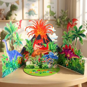 TEMU 1개 3D 팝업 공룡 화산 생일카드, 테마 인사카드