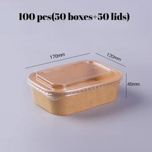 TEMU 580ml 크라프트 종이 그릇 100팩 (박스 50개+뚜껑 50개) - 뜨거운 음식과 차가운 음식을 위한 고강도 식품 준비 용기, 레스토랑 및 케이터링 산업용 전자레인지 사용 가능 테이크아웃 그릇