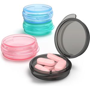 TEMU 라벨 칸막이가 있는 휴대용 미니 약통 - 여행, 일일 알약, 비타민, 귀마개 보관에 적합한 소형 약 정리함 | 이동 중 약 보관용 대구 간유 홀더 포함 포켓 사이즈 약 케이스
