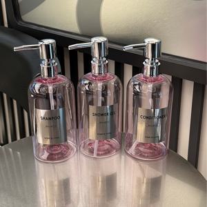 TEMU 반투명 핑크, 3개, 500ml - 호텔, 게스트하우스, 미용실, 이발소 및 기타 장소에 적합한 펌프 디스펜서형 빈 리필용병, 샤워젤 리필용병, 가정용 보관을 위한 필수 빈 플라스틱 병, 은색 방수 분류 라벨 무료 증정