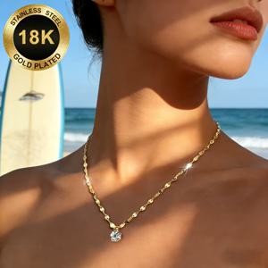 TEMU 고품질 316L 스테인리스 스틸, 18K 골드 도금 우아하고 정교한 목걸이. 세련된 느낌의 사계절용 활용도 높은 주얼리. 일상복, 파티, 모임, 연회, 데이트, 해변 나들이에 적합. 완벽한 발렌타인데이 및 크리스마스 선물, 우아하고 패셔너블하며 심플하고 힙합 트렌디한 선택