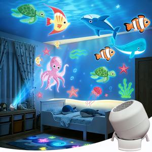 TEMU LED 오션 테마 야간 조명, 지능형 프로젝션 조명, 360° 회전 프로젝터 조명, USB 전원 야간 조명 프로젝터, 오션 패턴 포함, 거실, 침실, 게임 룸, 생일 파티, 홈 데코레이션에 적합