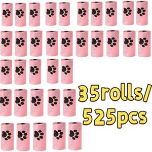 TEMU 35롤/525개 휴대용 실용성 반려동물 배변 처리용 봉투, 반려동물 청소용품, 두꺼운 누수 방지 반려동물 배변용 봉투, 휴대용 반려동물 배변용 리필 롤, 튼튼하고 누수 방지 반려동물 배변용 봉투, 강아지 배변용 봉투, 쉽게 찢어지는 디자인 - 두꺼운 소재, 누수 방지 및 내구성, 야외 강아지 산책, 공원, 일상 사용에 적합