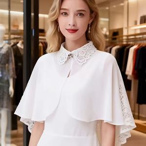 TEMU 여성용 카디건 코트, 봄/여름 스타일리시 숏 패션 케이프 쇼울, 턴칼라 시폰 레이스 스플라이스 솔리드 컬러 블라우스와 스커트 경량 아우터웨어 재킷