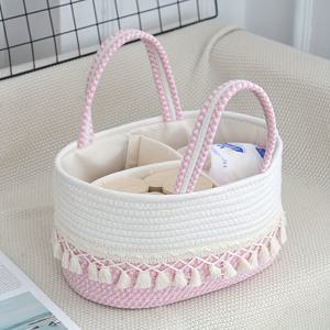 TEMU 다용도 수납 바구니 (칸막이 포함), 휴대용으로 용기 및 기저귀 보관에 적합합니다. 손으로 짠 로프로 제작되었으며 넉넉한 디자인으로 세탁 바구니는 가정용, 선반 바구니로 완벽합니다.