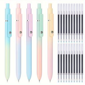 TEMU 젤펜 25개 세트 - 수납식 펜 5개 및 리필 20개 포함, 0.5mm 극세필, 속건성 검정 잉크, 다이어리, 공책, 학교, 사무실용, 부드러운 필기감, 창의적인 선물용