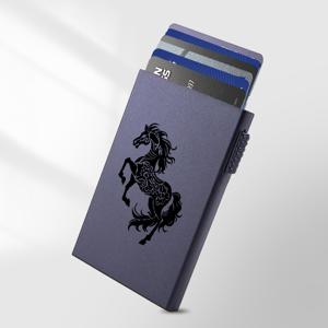 TEMU 블랙 자동 팝업 알루미늄 합금 신용카드 홀더 RFID 차단 - 위풍당당한 말 무늬 프린트 - 남성용 명함 지갑 도난 방지 ID 알루미늄 합금 카드 홀더 카드 커버 은행 카드 남성 여성 U02H 선물