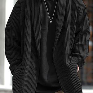 TEMU 남성용 코듀로이 숄 칼라 긴소매 단색 데일리 야외 가을 겨울 캐주얼 코트 기모노 가디건