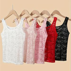 TEMU 새로운 하트 모양 레이스 조끼 혼합 색상 5pcs 세트