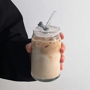TEMU 1/2/4개 세트 컵 + 뚜껑 + 빨대, 아이스 커피 머신, 커피 마시는 컵 세트, 창의적인 고보로실리케이트 콜라컵, 우유컵, 맥주 및 주스컵, 가정용, 학생 및 휴일 선물에 적합