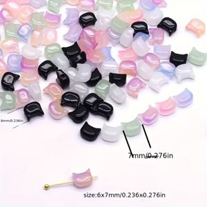TEMU 40개 7mm 고양이 머리 유리 비즈 - 장난기 많은 고양이 디자인 투명한 램프워크 비즈, DIY 주얼리 만들기용 (7mm x 6.7mm) - 팔찌, 목걸이, 귀걸이 수제 액세서리, 주얼리 제작용 유리 구슬